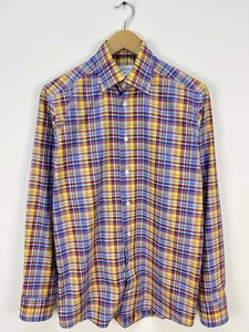 ETON Fine Twill Multicolor Check Shirt Long Sleeve Size S 14 1/2 Slim - Picture 1 of 7
