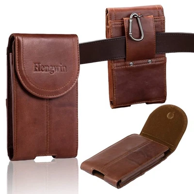 Genuine Leather Cell Phone Holster Belt Case with Belt Clip Vertical Phone Ho... - Image 1 of 4