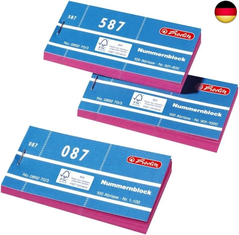 BESUCHE DEN HERLITZ-STORE Herlitz Nummernblöcke 1-1000/892703 105x50 mm sortiert Inh.1x10Stück