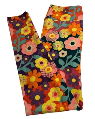 LuLaRoe Leggings OS One Size HIPPIE Floral Retro DAISY Colorful Stretchy Waist - Image 1 of 4
