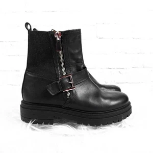 Blondo schwarz wasserdicht Leder Schnalle klobiger Absatz Stiefeletten Booties Größe 7,5 - Bild 1 von 14