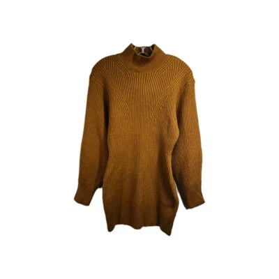 H&M Womens Medium Mustard Knitted Fleece Bodycon Mini Long Sleeve Sweater Dress - Image 1 of 4