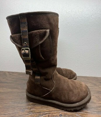 UGG Women's 6 Retro Cargo Pocket Brown Suede Tall Fur Lined Boots 1968 - Image 1 of 4