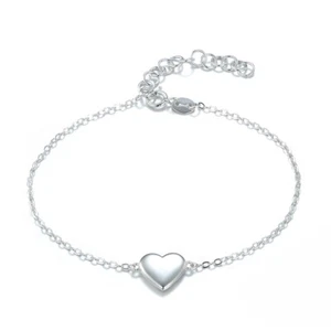 Ladies Hallmarked Solid Sterling 925 Silver Love Heart Bracelet 7 1/2 inches - Picture 1 of 5