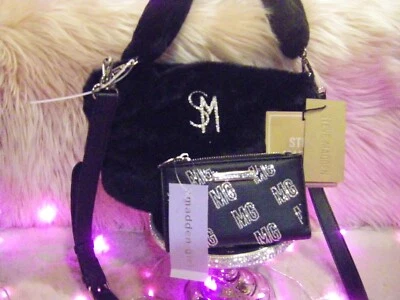 Steve Madden Bvani Crossbody Bag Black Faux Fur Crystals & Wallet NWT - Image 1 of 4
