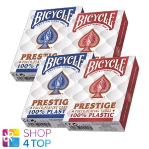 4 DECKS BICYCLE PRESTIGE 100% PLASTIC POKER PLAYING CARDS JUMBO 2 RED 2 BLUE NEW - Picture 1 of 5