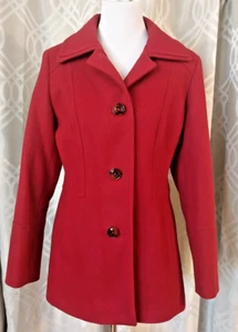 Vintage London Fog Coat Women's Red Wool Blend Pea Coat  SIZE MEDIUM - Picture 1 of 5
