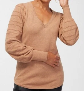 Chico's Women's Cashmere Blend Puffed Tiered Sleeve Detail Camel Sweater Size XL - Picture 1 of 13