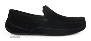 UGG Ascot Black / Black Suede Fur Slippers Mens Size 11 (Fits size 10) *NIB* - Picture 1 of 7