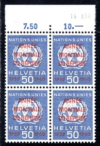 1960 Switzerland SC# 7032-World Refugee Year - 1 Block of 4-M-NH - Picture 1 of 1