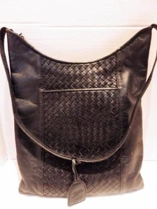 Vintage Nina Donna Black Woven Leather Shoulder Bag 1990s - Picture 1 of 5