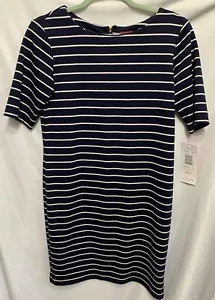 Sunny Leigh Dress Size 6 Navy White Stripe Short Sleeves Straight Preppy NWT - Picture 1 of 8