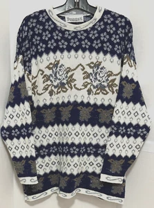Vtg Trimmings Sz 20 Long Sleeve Floral Metallic Blue Sweater Crew Neck Holiday - Picture 1 of 6