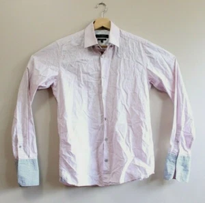 Ted Baker London Mens Size 15 Blue Paisley Pink Flip Cuff Pearl Button Down - Foto 1 di 4