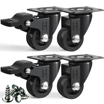 4 DSL Small 25mm Rubber Swivel Castor Wheels Furniture Trolley Caster Brake 60KG - Image 1 of 4