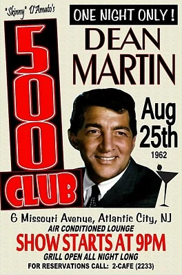 DEAN MARTIN 1962 500 CLUB POSTER Atlantic City NJ GIG POSTER SIGN