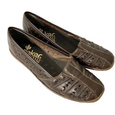Zapatos de Ballet Rieker Antiestrés Marrón Cuero Perforado Sin Cordones Talla EU 38 US 7 Foto 1 de 4