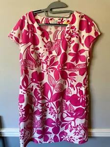 NWOT Boden 100% Linen Dress Colorful Pink Floral Fit- Flare Pockets US 10R - Picture 1 of 6
