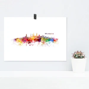 JUNIWORDS Poster "Skyline Wiesbaden" in Watercolor Gift Birthday DIN A4 A3 - Picture 1 of 3