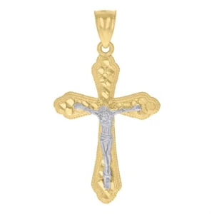 10k Two-Tone Gold Diamond-Cut Cross Crucifix Religious Charm Pendant 2.2 gram - Picture 1 of 3