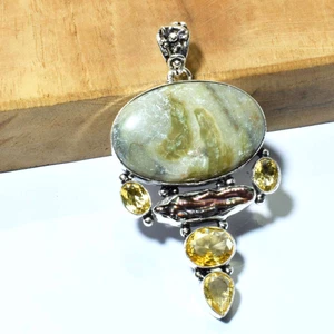 Larsonite Jasper Citrine Ethnic Handmade Pendant Jewelry 2.6" AP 18110 - Picture 1 of 1