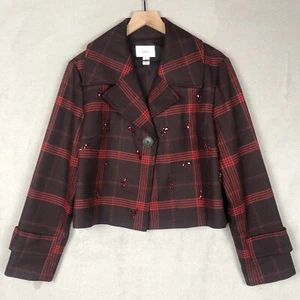 Cappotto LEWIT 100% lana taglia M rosso marrone a quadri strass impreziosito Academia nuovo senza etichette - Foto 1 di 16