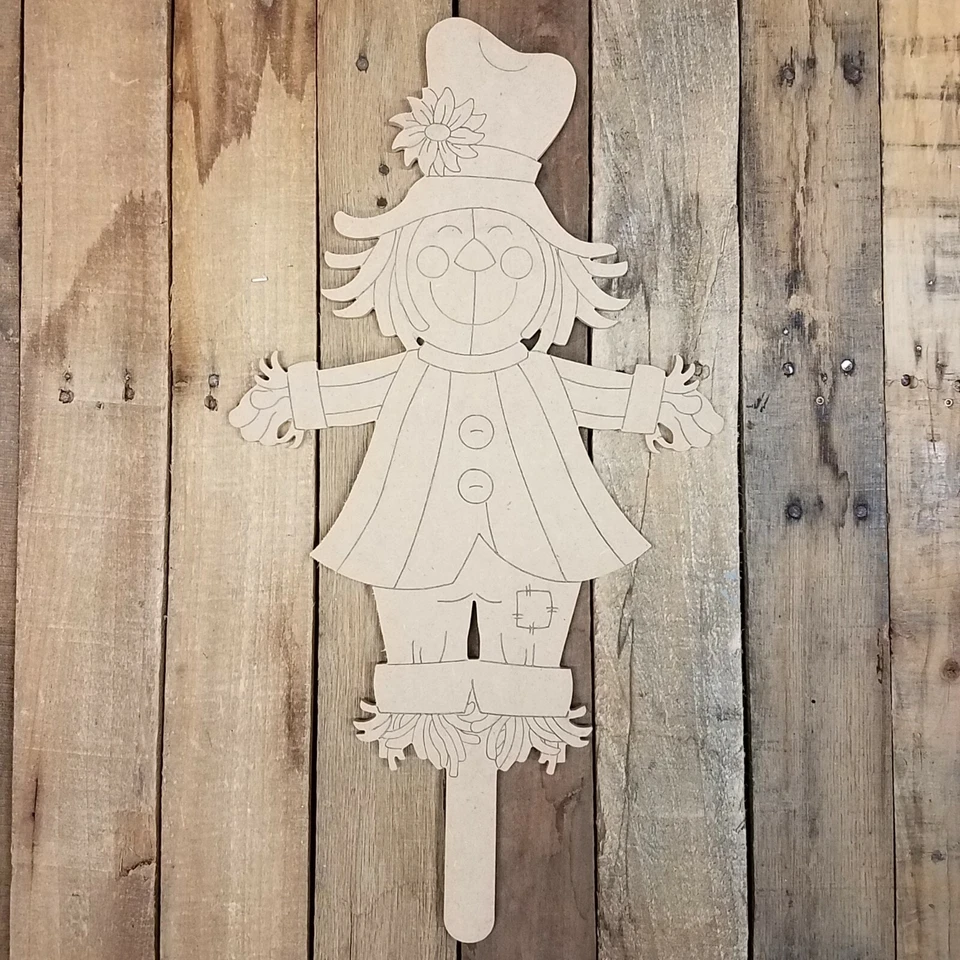 Scarecrow Man, Unfinished Wood Cutout, Engraved Paint by Line Shape - Image 1 of 1