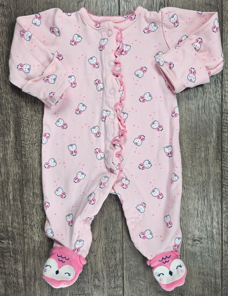Baby Girl Clothes Just One You Carter's Newborn Pink Owl Footed Outfit - Image 1 of 3