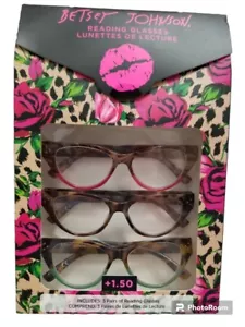 Betsey Johnson 3 Pack Reading Glasses Readers +1.50 Tortoise Cat Eye - Picture 1 of 7