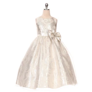 SILVER Size 8 Flower Girl Dress Party Dance Wedding Birthday Formal Recital Prom - Picture 1 of 2