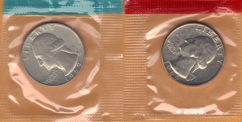 1969 P&D UNCIRCULATED WASHINGTON QUARTERS IN MINT CELLO (2 COINS) Cover