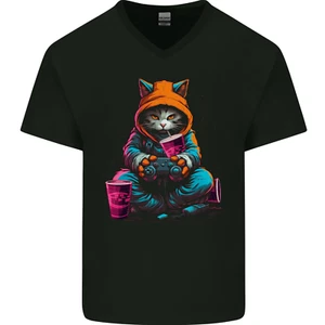 Un Gaming Gato Fresco Gamer Video Juegos Hombre Cuello En V Camiseta Algodón - Imagen 1 de 3