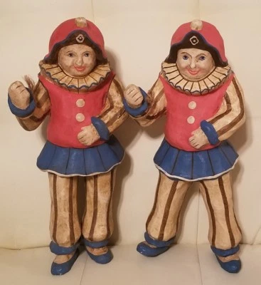 Set of 2 Paper Mache Clowns Joker Jester Explorer Unique Enesco Party Decor - Image 1 of 4