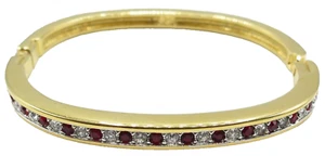 Brazalete Swarovski rojo, bisagras transparentes, dorado firmado 6,5 pulgadas, N180 - Imagen 1 de 7
