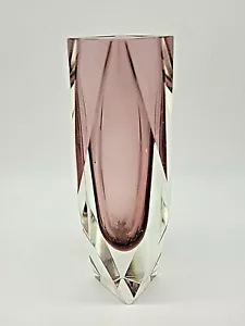 MID CENTURY MURANO SOMMERSO FLAVIO POLI OBALL KUNST GLAS AMETHYST FACETTIERTE VASE - Bild 1 von 6
