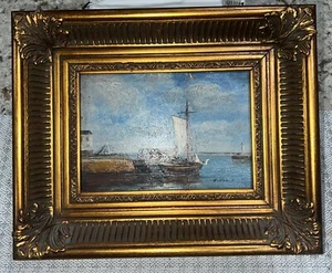 FRANCOIS NICOLI ÖLGEMÄLDE SEGELBOOTE IM HAFEN UNTER FRANZÖSISCHER FLAGGE. - Bild 1 von 14