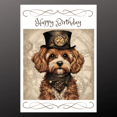 E TAYLOR ART Personalised Birthday Card Plantable Seed Dog Doodle Steampunk Dad Boyfriend Mum