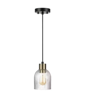 Globe Electric 1-Light Matte Black Pendant Light with Clear Ribbed Glass Shade - Picture 1 of 10