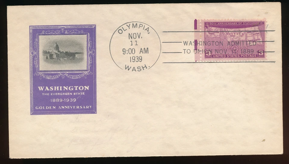 US, FDC, Sc 858, cachet, Washington state cachet, unaddressed - Image 1 of 1