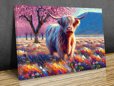Scottish Cow Highlands Digital Art blossom mounted canvas print ready to hang