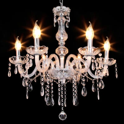 6 Arm Modern Crystal Lamp Chandelier Ceiling Light Pendant Lighting Transparent - Image 1 of 4
