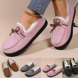 WOMENS LADIES FLAT WARM MOCCASIN INDOOR OUTDOOR SOFT BED TIME SLIPPERS SHOES SZ - Picture 1 of 21