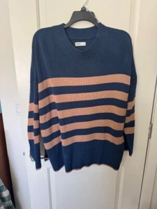 Nuevo Suéter Sonoma Para Mujer Azul y Tostado Rayas Cuello Redondo Informal Preppy Talla 2X - Imagen 1 de 3