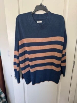 Nuevo Suéter Sonoma Para Mujer Azul y Tostado Rayas Cuello Redondo Informal Preppy Talla 2X Foto 1 de 3