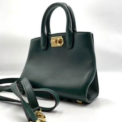 Bolsa Salvatore Ferragamo Studio 2 vias couro verde Gancini - Imagem 1 de 4