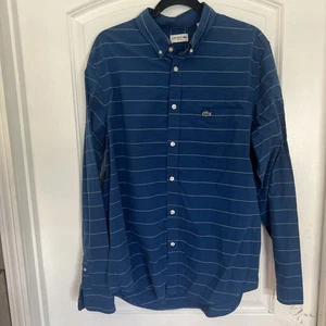 Lacoste Long Sleeve Shirt blue White Stripe Size 44 XL - Foto 1 di 17