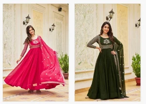 Beautiful Faux Georgette Party Wedding Stitched Gown with Dupatta Size Medium - Picture 1 of 5