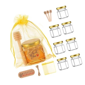 1,5 Unzen Mini Glas Honig Gläser Party Gefälligkeiten, 8er Pack Klein Sechseck Glas Honig Ja... - Bild 1 von 6