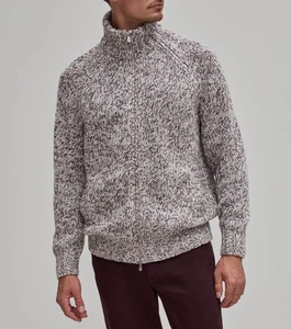 BRUNELLO CUCINELLI Wolle Kaschmir Chiné Zip Front Cardigan Pullover Violett IT 50 - Bild 1 von 4