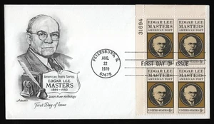 #1405 Bloque de placas Edgar Lee Masters 6c, Artmaster H/C FDC **CUALQUIER 5 = ENVÍO GRATUITO* - Imagen 1 de 1